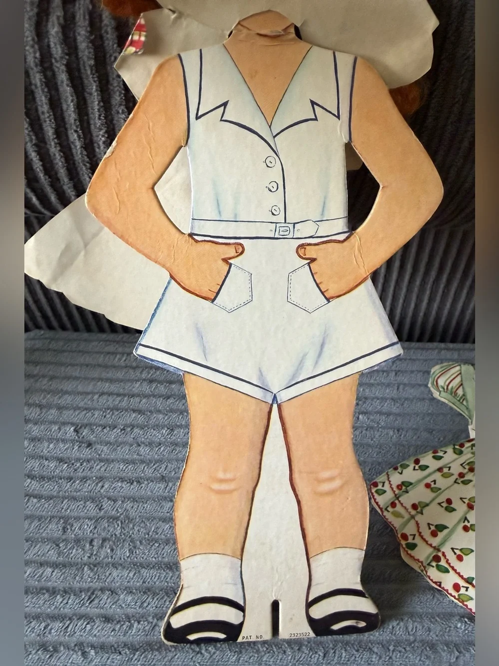 Vintage Paper Doll with Red Plaid Dress and Interchangeable Outfits and Hair